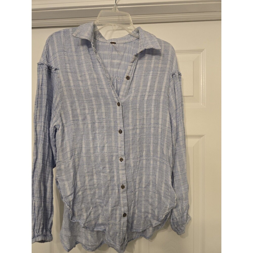Free People Gauzy Cotton Blend Long Sleeve Headed To The Highlands Top Sz Large
